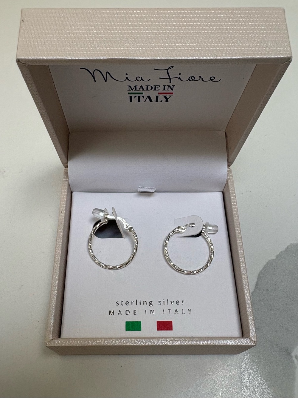 Mia Fiore Sterling Silver Textured Hoop Earrings - Silver